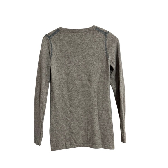 Quinn Women's Heather Brown Long Sleeve/Sweater with Gray Accent, 100% Cashmere - Picture 4 of 11